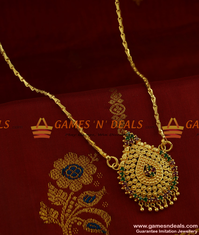 BGDR231 - South Indian Kerala Design Semi Precious Ruby Emerald Stone Dollar