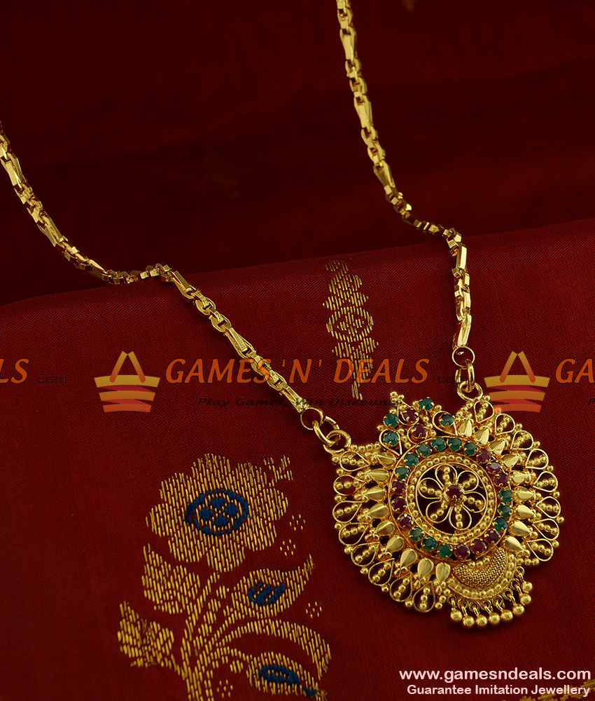 BGDR239 - Gold Plated Traditional Goduma Chain With Ruby Stone Big Dollar