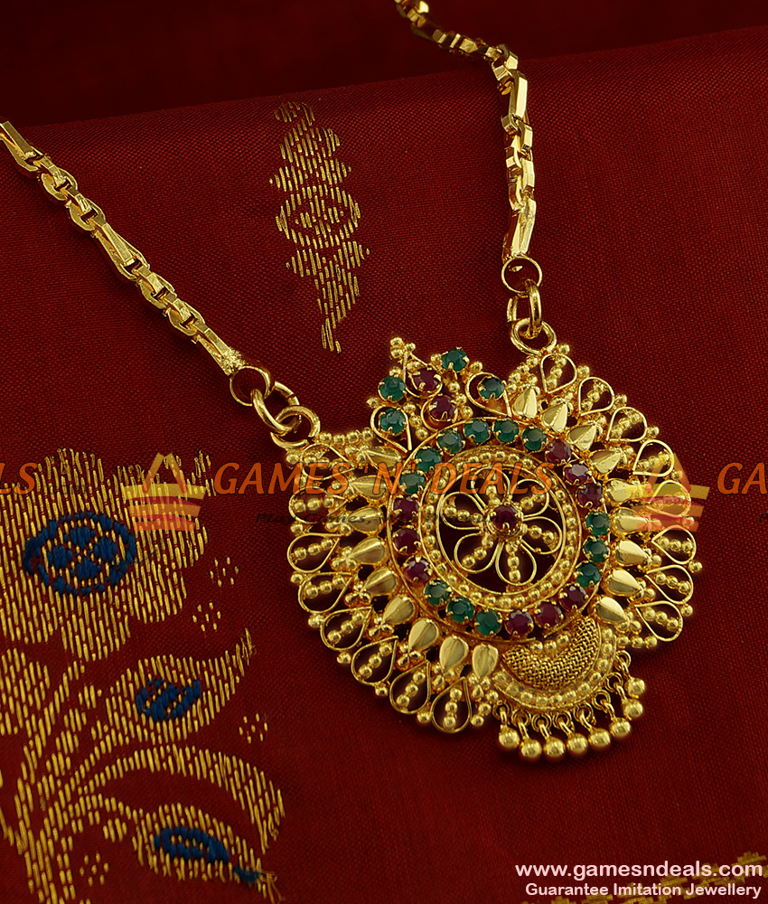 BGDR239 - Gold Plated Traditional Goduma Chain With Ruby Stone Big Dollar