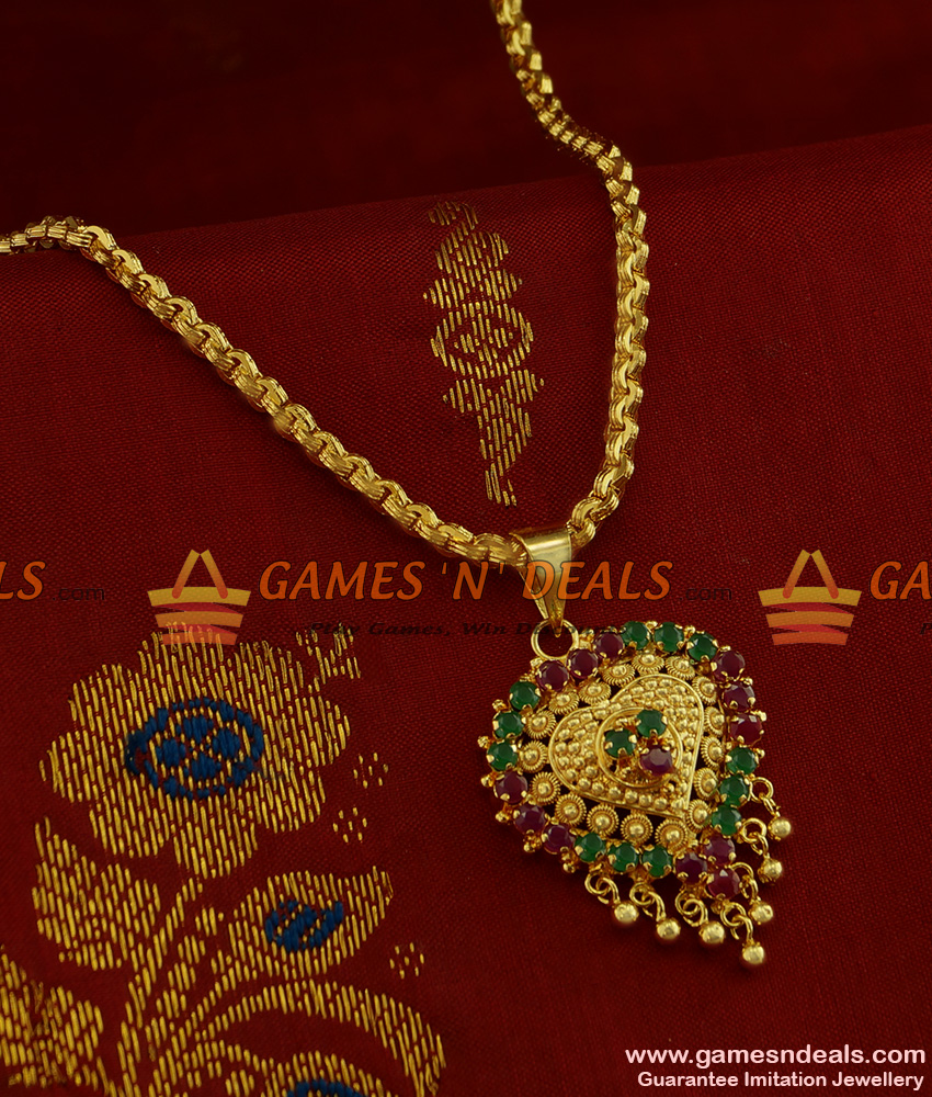 BGDR245 - First Quality Semi Precious Emerald Ruby Stone Dollar with Chain