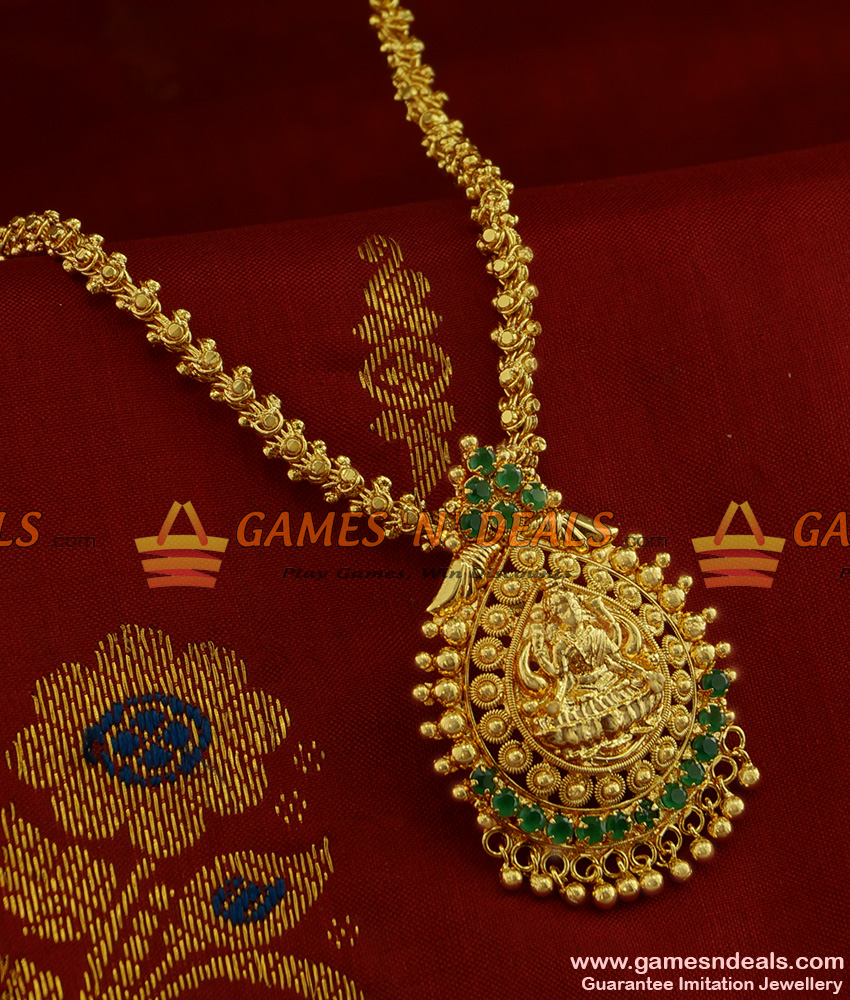 BGDR254 - Goddess Lakshmi Dollar Embedded with Sparkling Emerald Stones