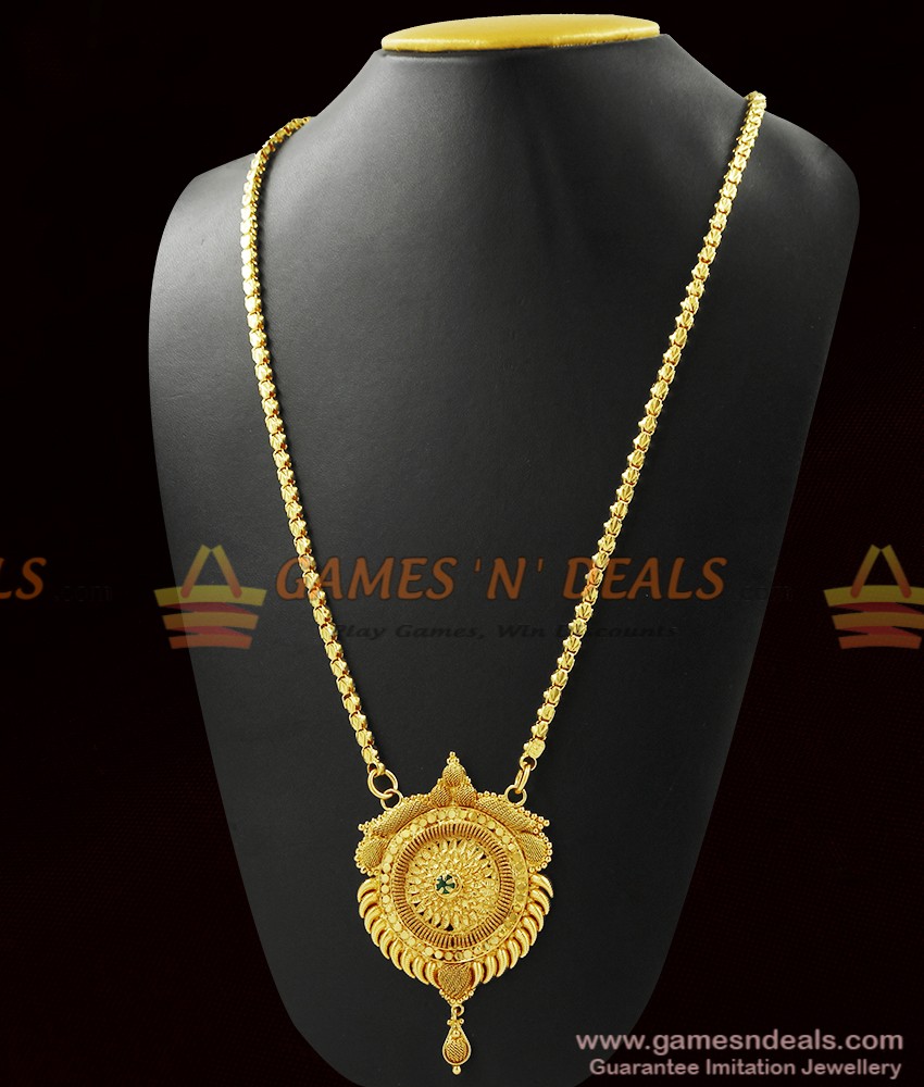 Kerala Design Attractive Green AD Stone Dollar Chain | BGDR271