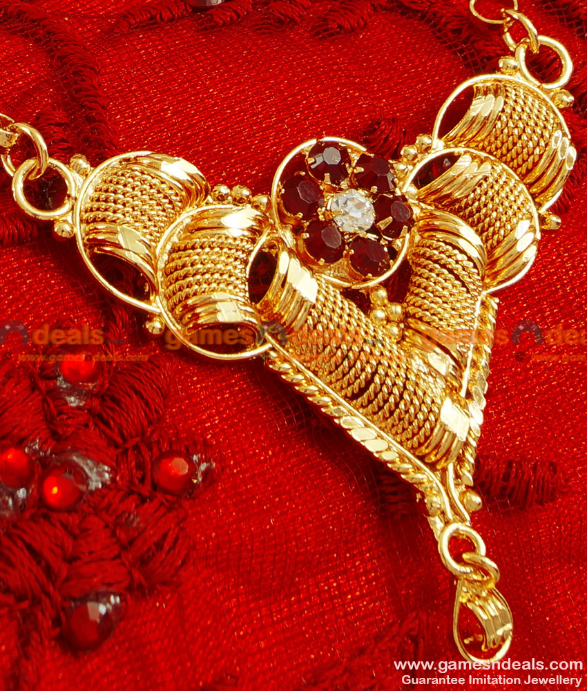BGDR47 - South Indian Traditional Gold  Plated Imitation Dollar With Wheat Chain
