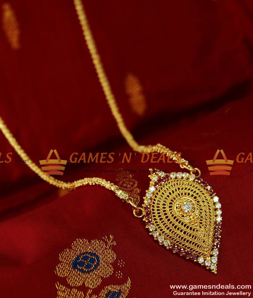 BGDR68 - South Indian Traditional Ruby Vishnu Dollar Gold Plated Jasmine Chain