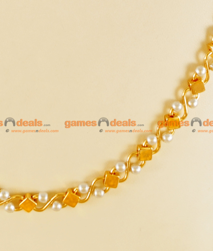 CCRY03 - Gold Plated Jewelry Thin Pearl Square Cut Chain Traditional Indian Chain