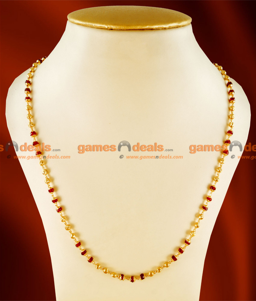 CCRY05 - Gold Plated Jewelry Thin Red Crystal Mani Traditional Chain Design