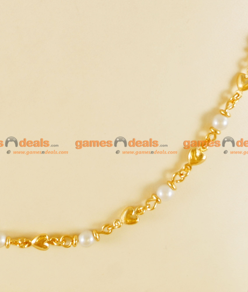 CCRY08 - Gold Plated Jewelry Thin Pearl Heartin Cut Chain Traditional Indian Chain