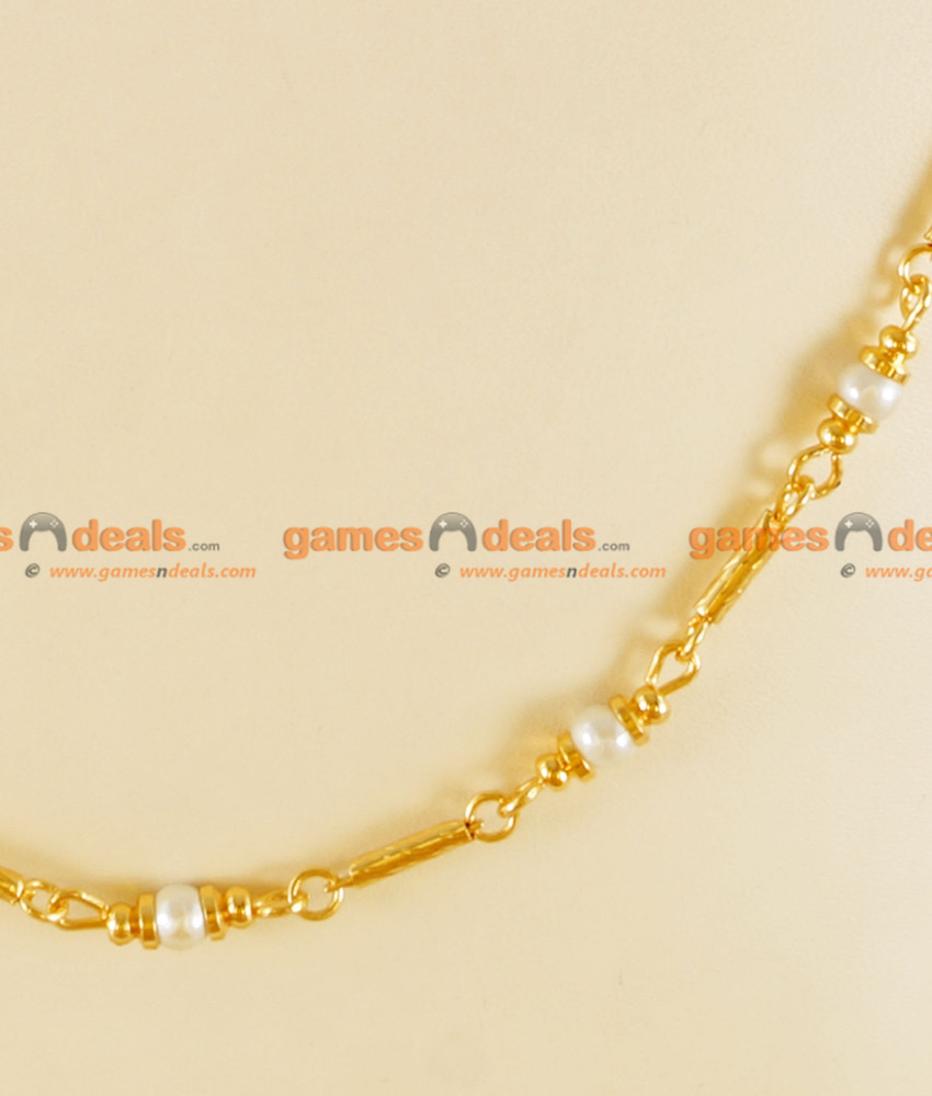 CCRY09 - Gold Plated Jewelry Thin Pearl Link Chain South Indian Design Online