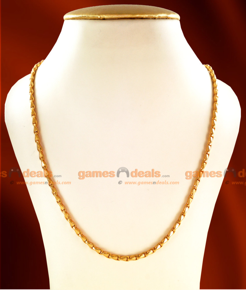 CGLM09-LG - 30 inches Long Traditional Plain Wheat Chain Gold Plated Jewelry