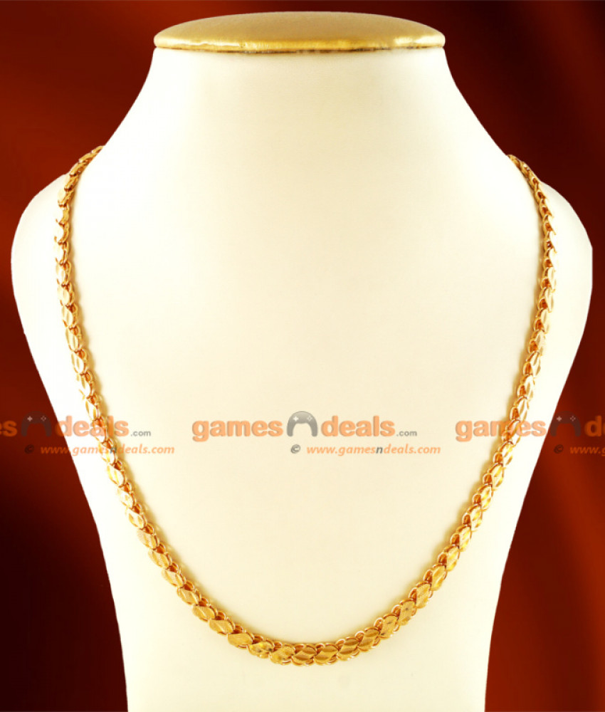 CHRT15-LG - 30 inches Gold Plated Leaf Cut S-Plate Design Thick Chain