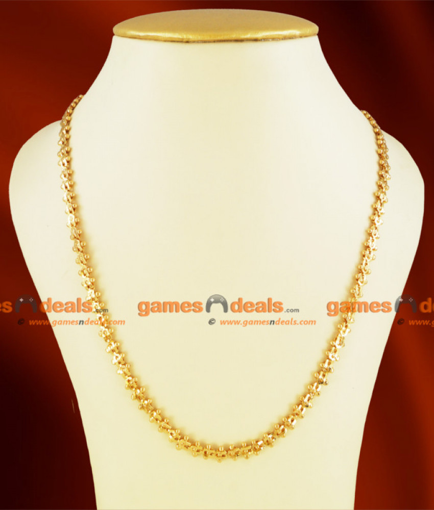 CKMN11-LG - 30 inches Gold Plated Beaded Petal Design Chain