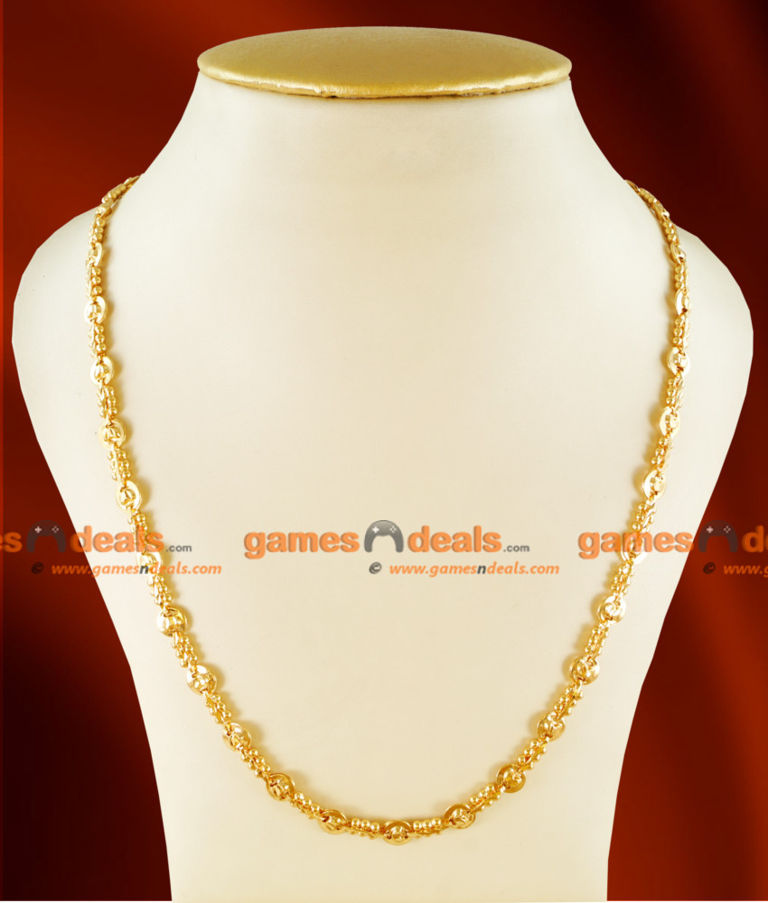 CH0107- Gold Plated Jewellery Traditional Beaded Link Chain Lotus Design Jewelry 