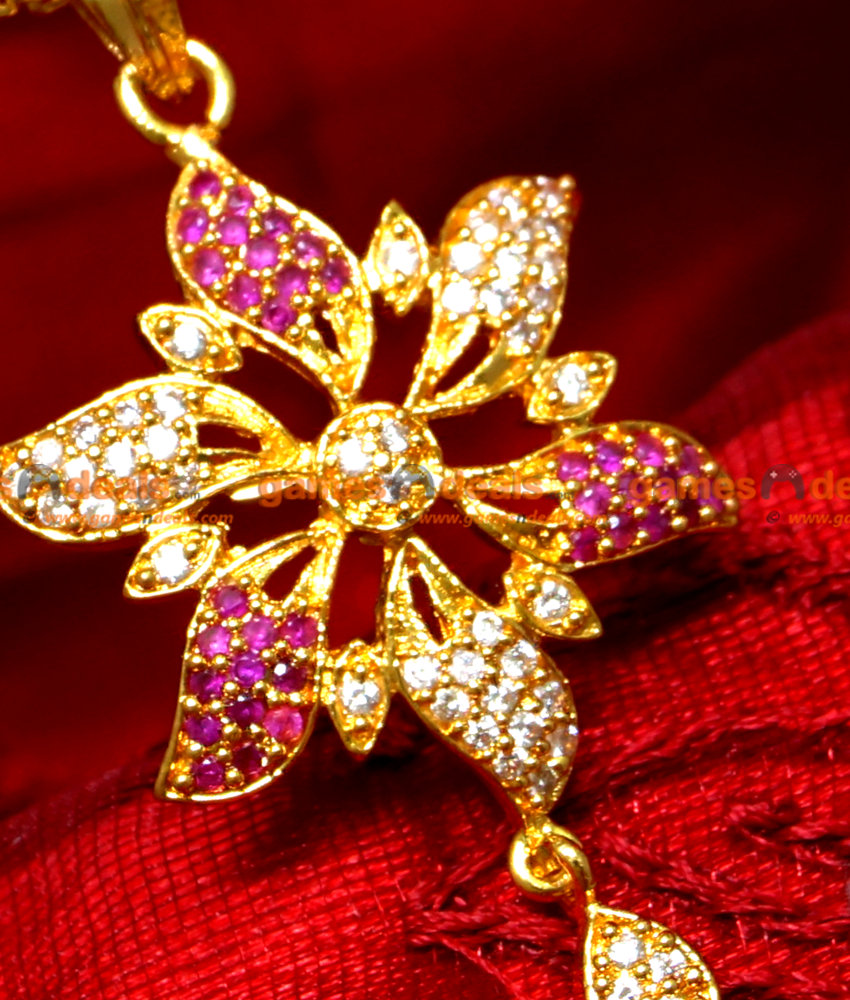 SMDR18 - 24ct Pure Gold Plated Semi-Precious Ruby Stone Flower Pendant SMDR18 - 24ct Pure Gold Plated Semi-Precious Ruby Stone Flower Pendant