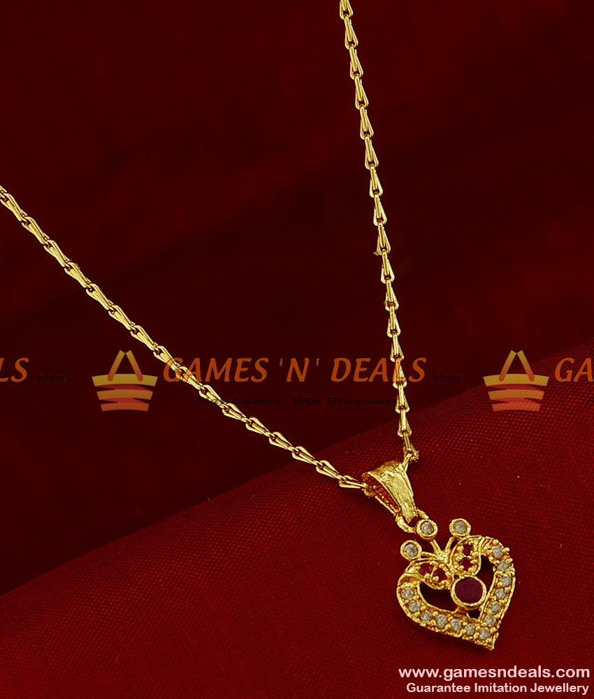 SMDR173 - Heart Shaped Dollar With AD Stones Short Pendant Chain Imitation Jewellery SMDR173 - Heart Shaped Dollar With AD Stones Short Pendant Chain Imitation Jewellery