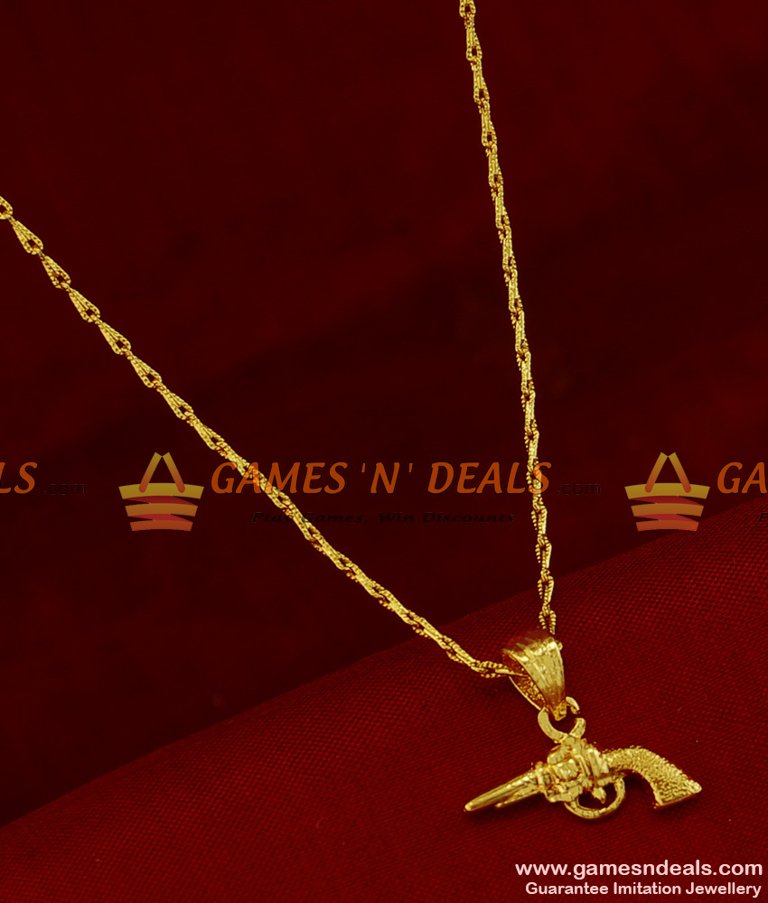 SMDR178 - 24ct Pure Gold Plated Gun Shaped Dollar Short Pendant Chain Imitation Jewellery Online