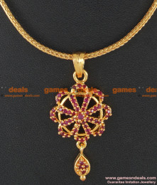 SMDR29 - Gold Plated Jewellery Teens Ruby Stone Pendant Design Short Chain SMDR29 - Gold Plated Jewellery Teens Ruby Stone Pendant Design Short Chain
