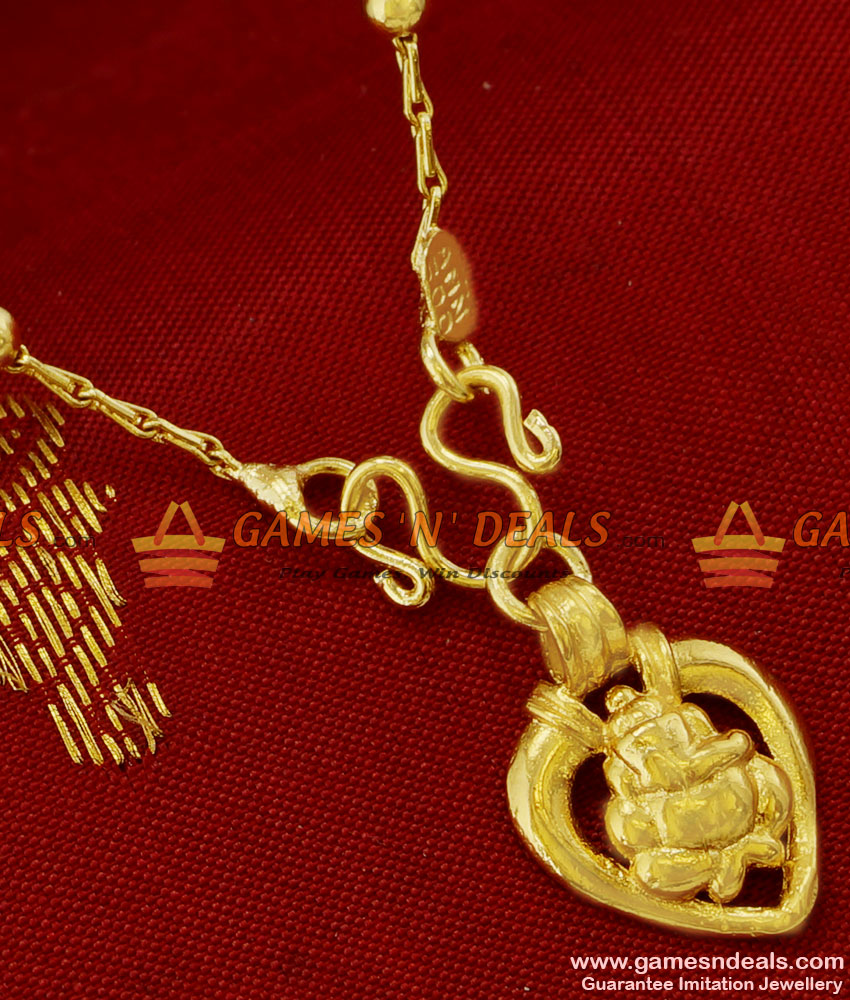 SMDR55 - Gold Plated Vinayakar in Leaf Pendant Trendy Beaded Short Chain