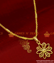 SMDR56 - South Indian Gold Plated Medium Sized Flower Pendant Short Chain SMDR56 - South Indian Gold Plated Medium Sized Flower Pendant Short Chain