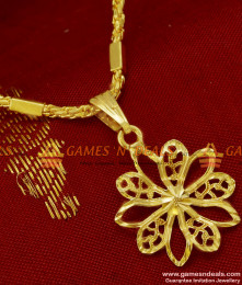 SMDR56 - South Indian Gold Plated Medium Sized Flower Pendant Short Chain SMDR56 - South Indian Gold Plated Medium Sized Flower Pendant Short Chain