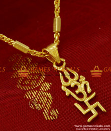 SMDR67 - Short Chain Sivan Om Swastik Pendant South Indian Fashion Jewelry SMDR67 - Short Chain Sivan Om Swastik Pendant South Indian Fashion Jewelry