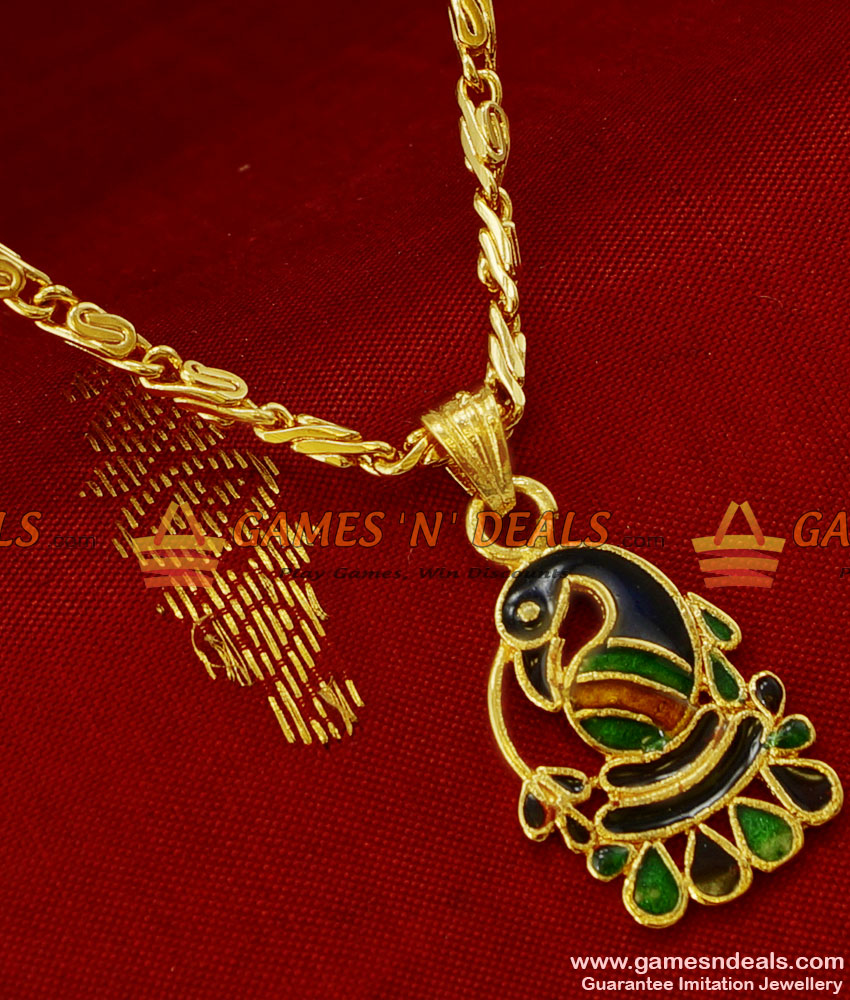 SMDR72 - Short Chain Peacock Enamel Pendant South Indian Fashion Jewelry