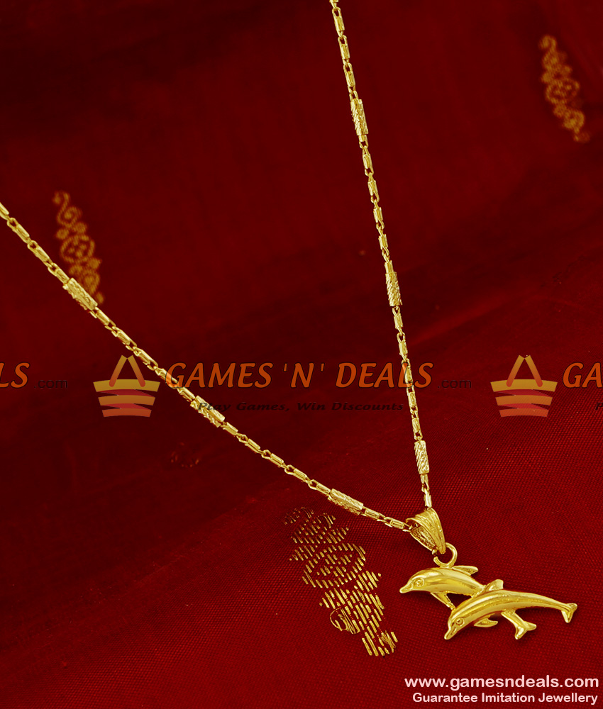SMDR98 - Gold Plated Double Dolphin Pendant Design Short Chain Imitation Jewelry