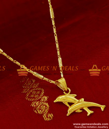 SMDR98 - Gold Plated Double Dolphin Pendant Design Short Chain Imitation Jewelry