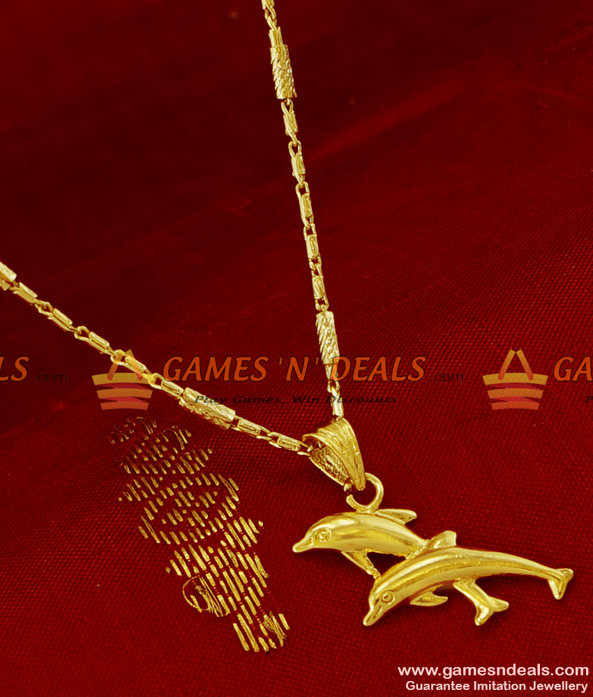 SMDR98 - Gold Plated Double Dolphin Pendant Design Short Chain Imitation Jewelry