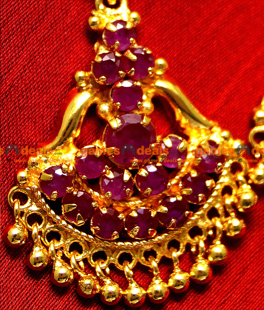 ER003 - Gold Plated Ear Rings Semi Precious Ruby Stone Hanging Type Party Wear Design ER003 - Gold Plated Ear Rings Semi Precious Ruby Stone Hanging Type Party Wear Design