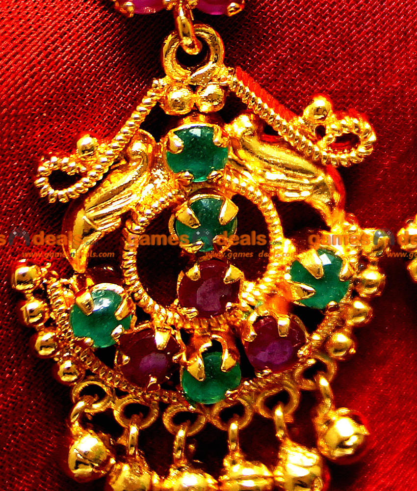 ER010 - Gold Plated Ear Rings Semi Precious Ruby and Jade Stone Hanging Type Party Wear Design ER010 - Gold Plated Ear Rings Semi Precious Ruby and Jade Stone Hanging Type Party Wear Design