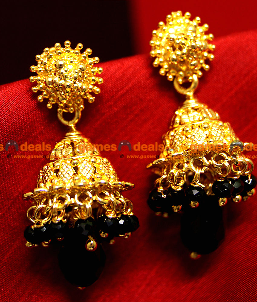 JH001 - Gold Plated Jhumka Black Crystal Hanging Type Party Wear Design JH001 - Gold Plated Jhumka Black Crystal Hanging Type Party Wear Design