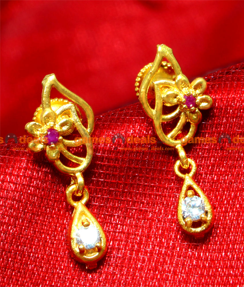 ER021 - 24ct Pure Gold Plated Imitation Ear Rings Matt Finish Jewel One Design for Teenage College Girls ER021 - 24ct Pure Gold Plated Imitation Ear Rings Matt Finish Jewel One Design for Teenage College Girls