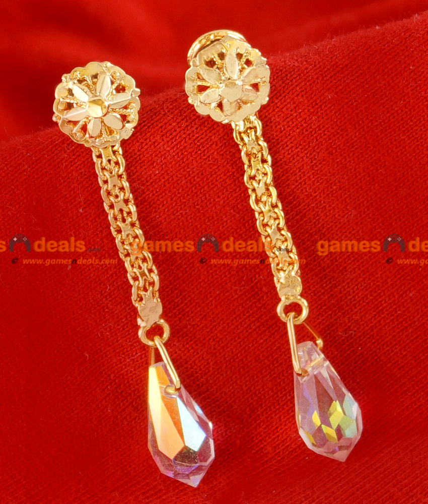 ER038 - Trendy Long Gold Plated White Crystal Ear Ring Jewellery Guarantee Design