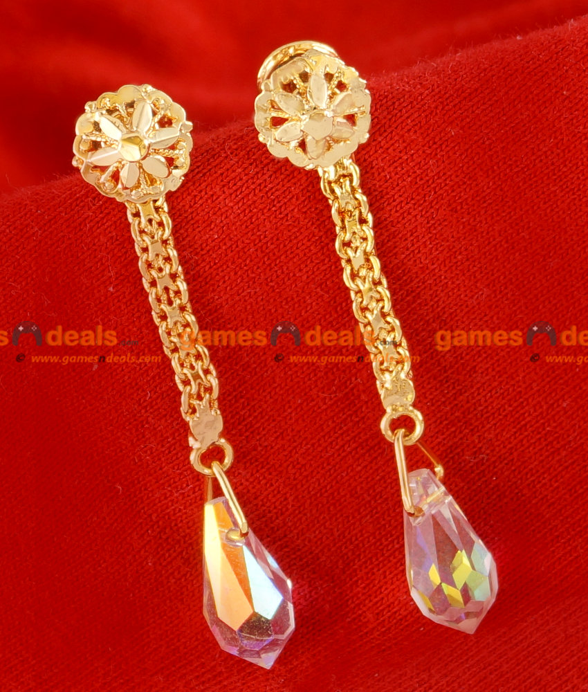 ER038 Trendy Long Gold Plated White Crystal Ear Ring Jewellery Guarantee  Design