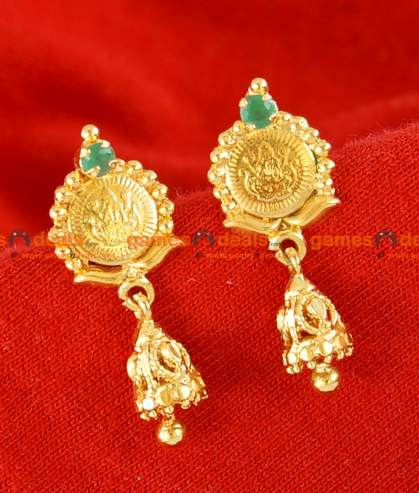 ER048 - Traditional Kasu Lakshmi Coin Jhumkhi Design Stone Ear Ring ER048 - Traditional Kasu Lakshmi Coin Jhumkhi Design Stone Ear Ring