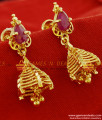 ER097 - Gold Plated Imitation Big Ruby Stone Ear Rings Trendy Jhumki Design 