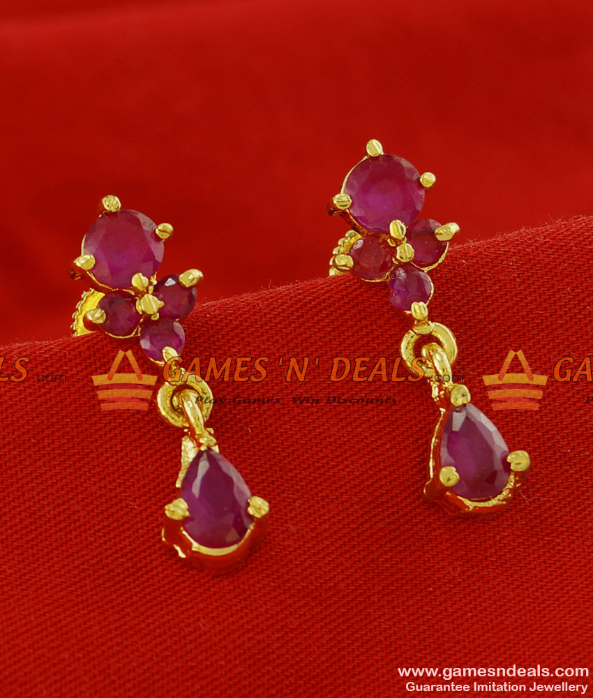 ER109 - Trendy Daily Wear Ruby Stone Imitation Ear Ring South Indian Jewelry