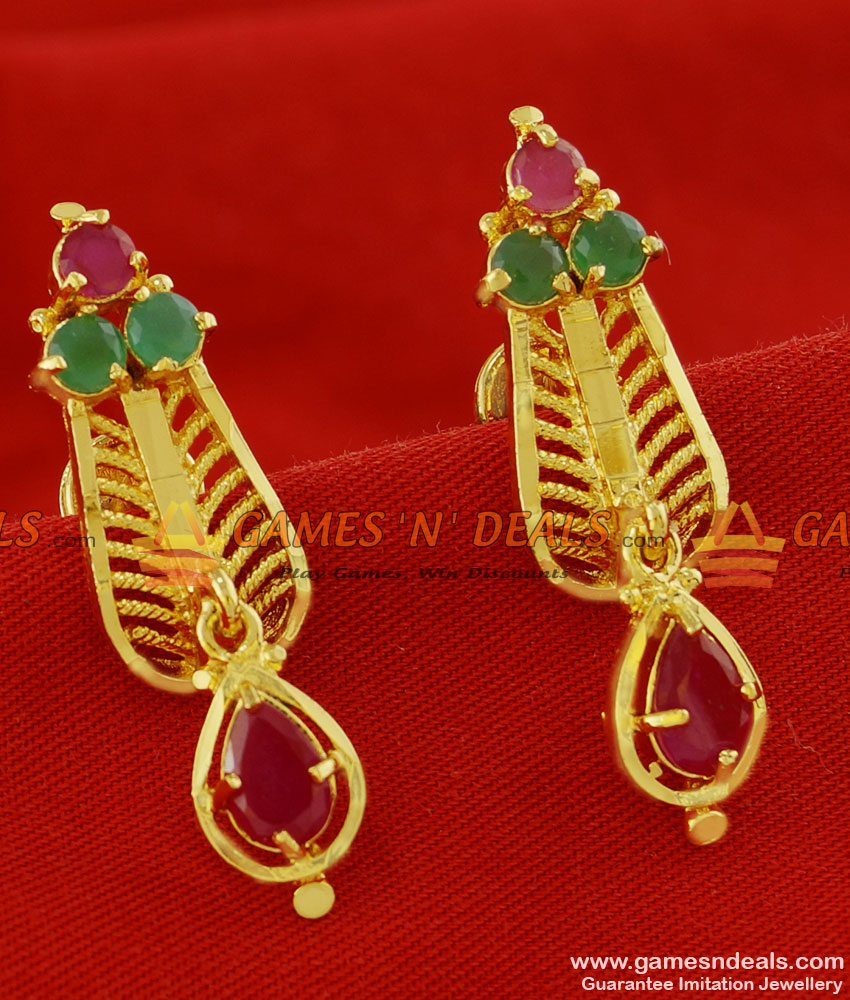 ER110 - Peacock Design Daily Wear Ruby Stone Imitation South Indian Ear Ring
