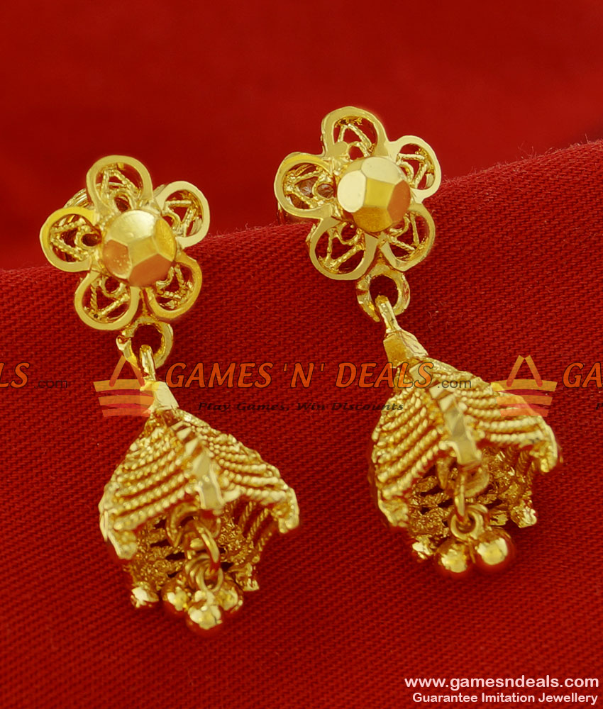 ER112 - Traditional Small Umbrella Jhumki Design Gold Plated Imitation Ear Rings