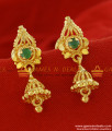 ER132 - Traditional Small Green Stone Jhumki Design Gold Plated Ear Rings