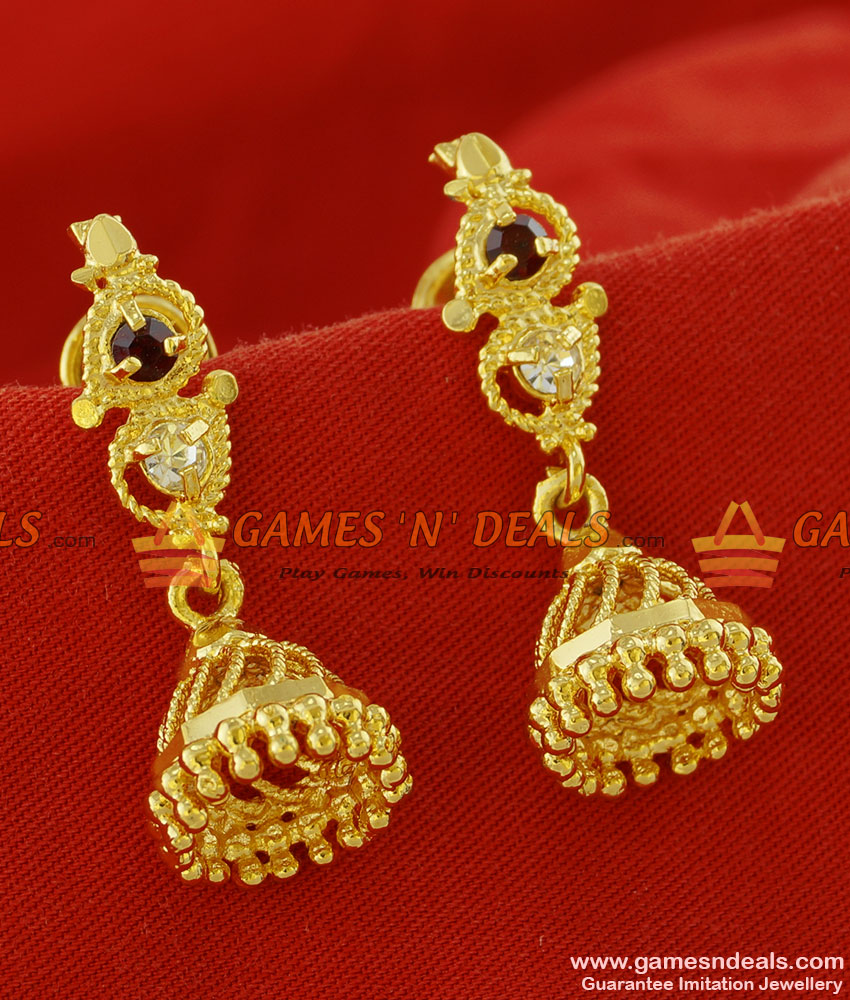ER146 - Traditional Small Daily Wear AD Jhumki Design Gold Plated Ear Rings