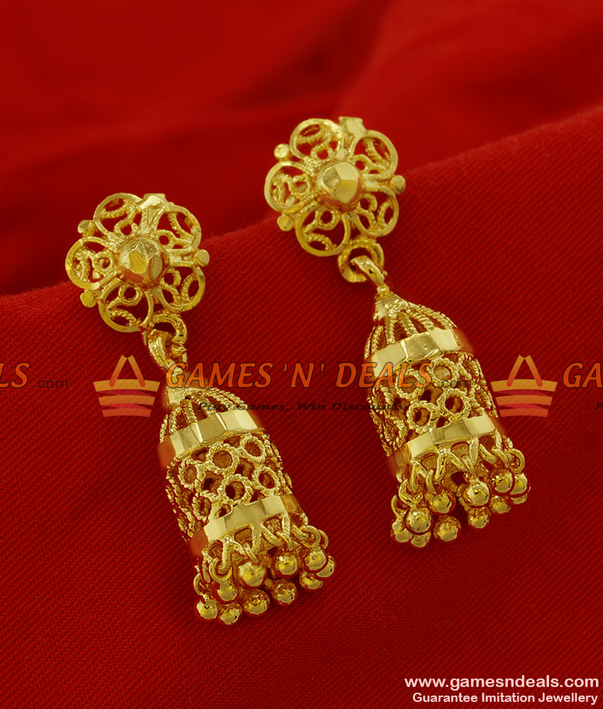 ER168 - Traditional Bird Cage Flower Design Jhumki South Indian Ear Rings