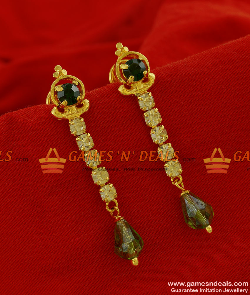 ER170 - Fancy Non Guarantee Gold Plated Green Crystal AD Stone Titanic Ear Ring