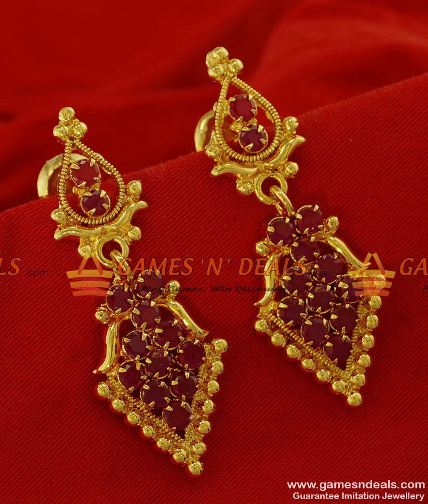 ER174 - Grand Party Wear Ruby Stone Imitation Ear Ring South Indian Jewelry ER174 - Grand Party Wear Ruby Stone Imitation Ear Ring South Indian Jewelry