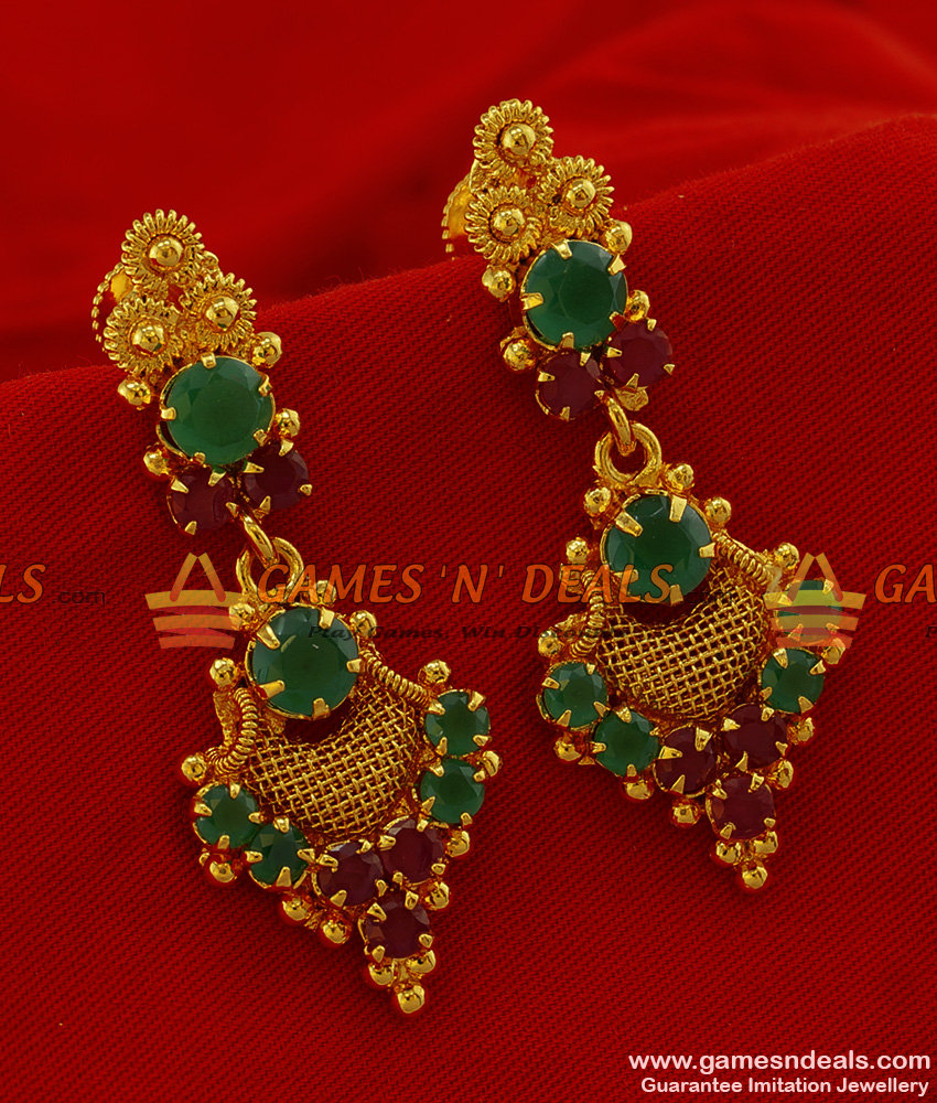 ER215 - Grand Party Wear Ruby Stone Imitation Ear Ring South Indian Jewelry