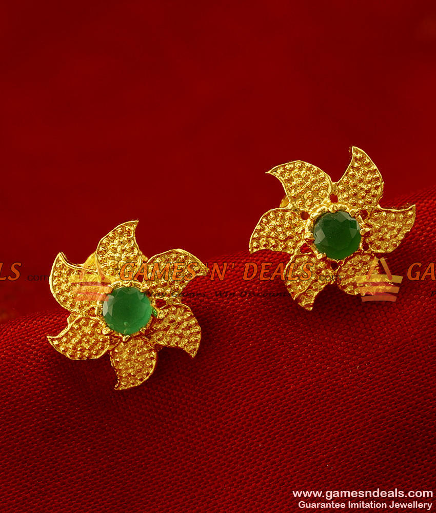 ER256 - South Indian Trendy Daily Wear AD Green Stone Imitation Stud Medium Size