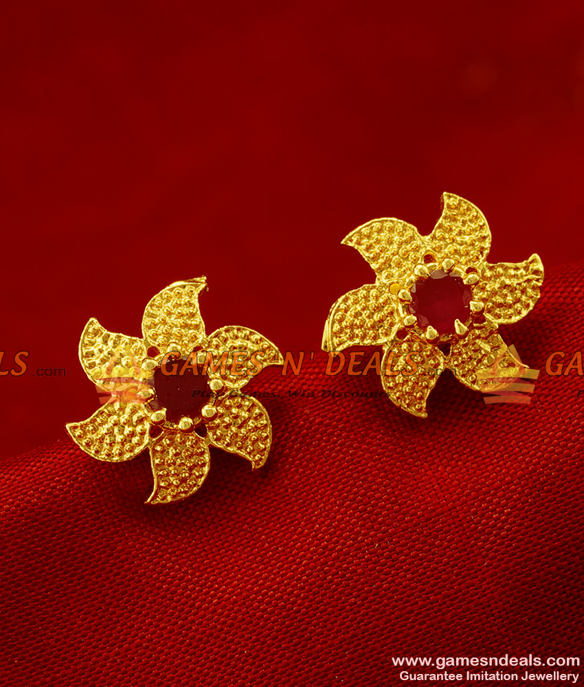 ER257 - South Indian Trendy Daily Wear AD Red Stone Imitation Stud Medium Size ER257 - South Indian Trendy Daily Wear AD Red Stone Imitation Stud Medium Size