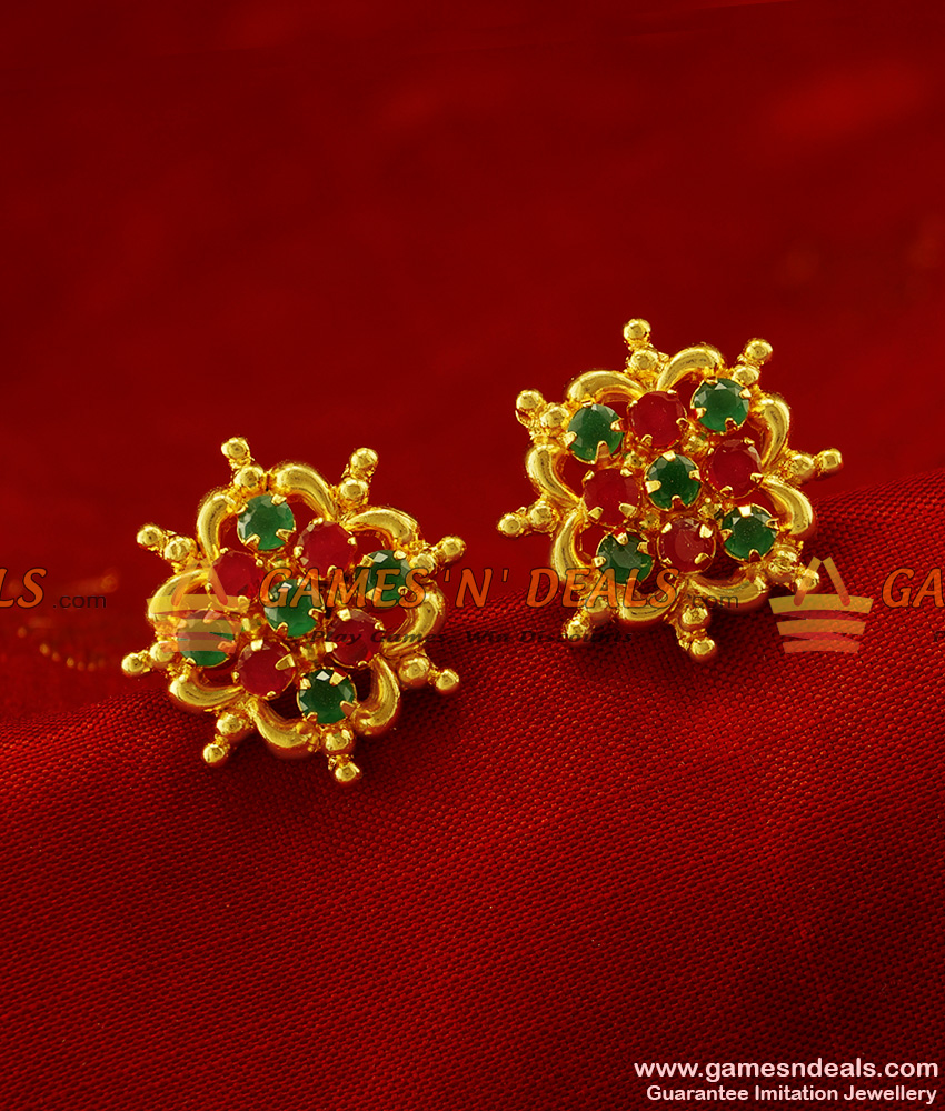 ER262 - South Indian Imitation Stud Daily Wear AD Multicolor Stone Jewellery Medium Size 