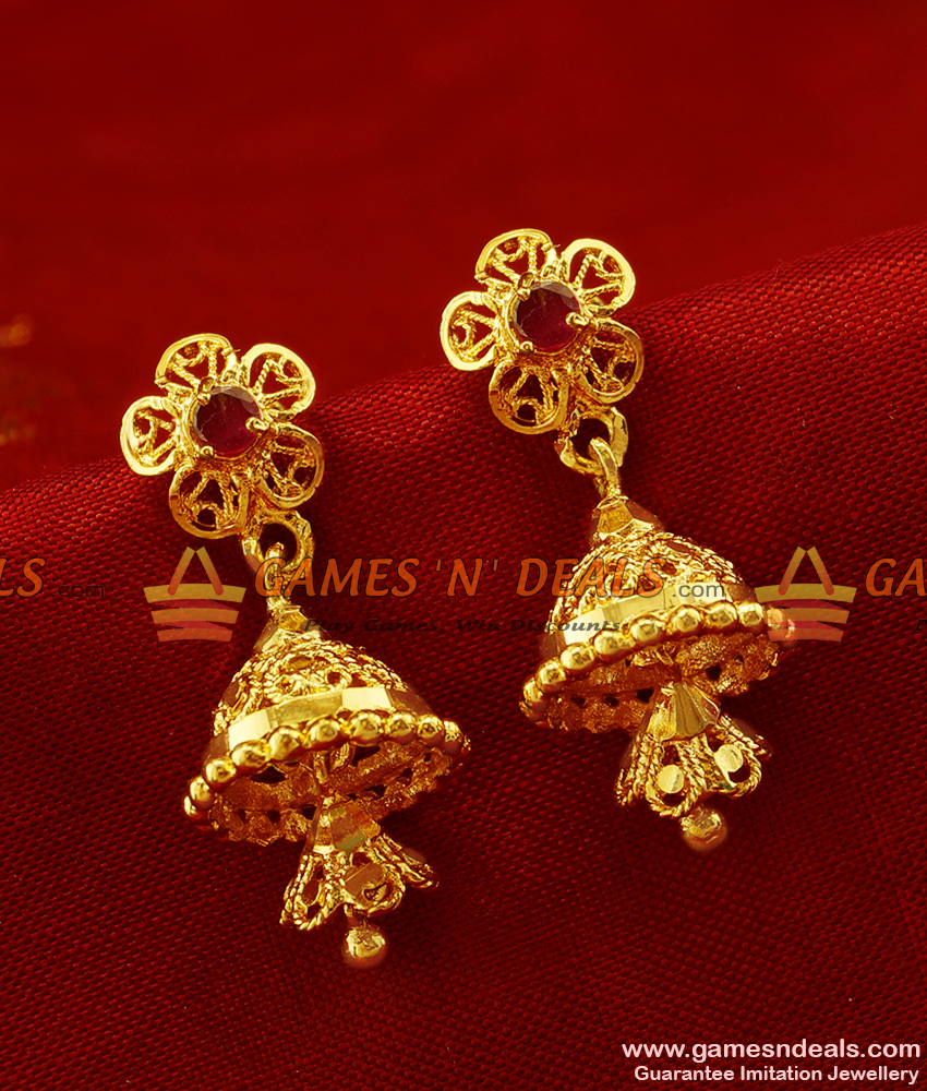 ER265 - Daily Wear Small Double Layer Stone Jhumki Gold Plated Imitation Ear Rings Online