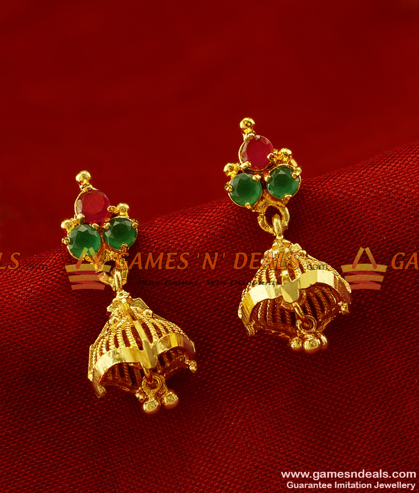 ER268 - Trendy College and Office Wear Stone Jhumki Design Gold Plated Ear Rings